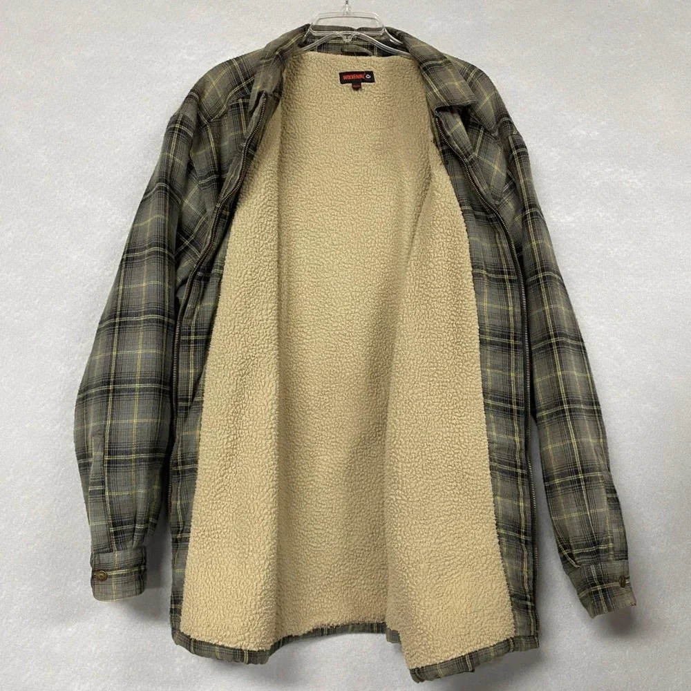 Wolverine Mens XXL Jacket Gray Plaid Fleece Lined Flannel Shacket Zip Up Warm